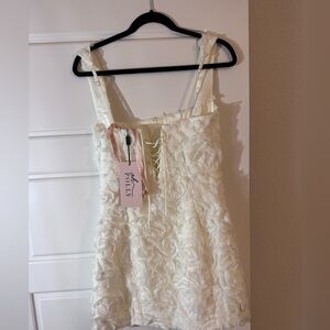 Oh Polly Cream Floral Lace-Up Dress